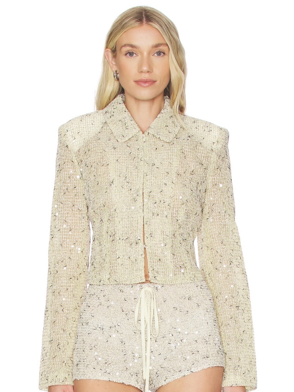 Lioness Cream Sequin Organza Cropped Jacket New Without Tags